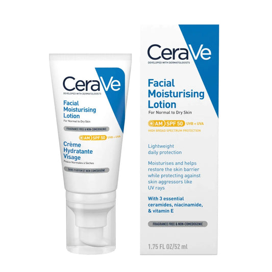 CeraVe AM Facial Moisturising Lotion SPF50 with Ceramides & Vitamin E for Normal to Dry Skin 52ml