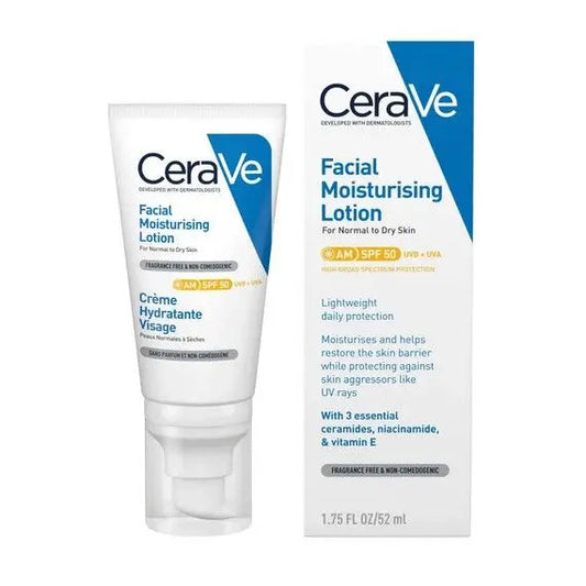 CeraVe AM Facial Moisturising Lotion SPF50 with Ceramides & Vitamin E for Normal to Dry Skin 52ml