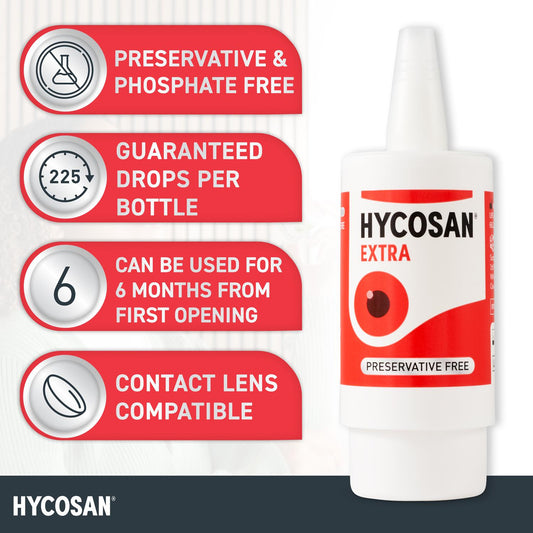 Hycosan Extra - Eye Drops with Hyaluronic Acid for Soothing Relief of Severe and Persistent Dry Eyes - Contact Lens Compatible - Preservative Free - 225 Measured Drops