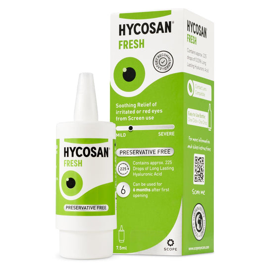 Hycosan Fresh - Eye Drops with Hyaluronic Acid for Soothing Relief of Mild Dry Eyes and Irritated or Red Eyes from Screen Use - Preservative Free - 225 Measured Drops
