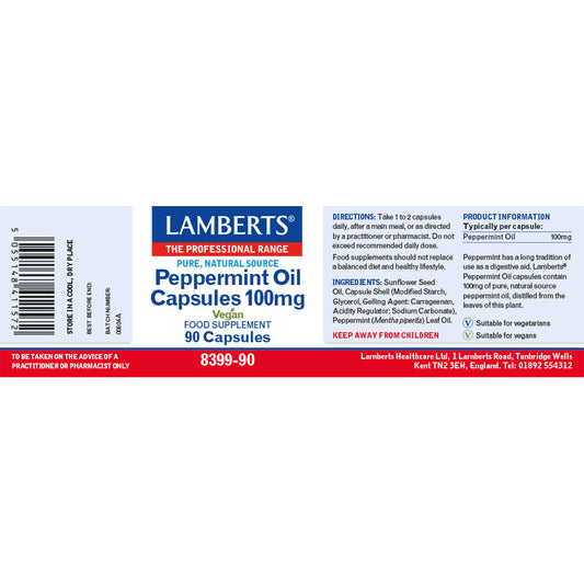 Lamberts Peppermint Oil 100mg Capsules 90 Capsules - Food Supplement