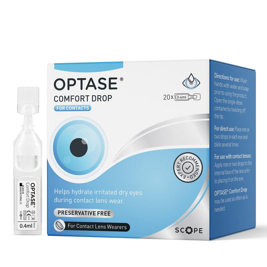 OPTASE® Comfort Drop - Eye Drops to Help Hydrate Irritated and Dry Eyes During Contact Lens Wear - Preservative Free - 20 x 0.4ml Drops