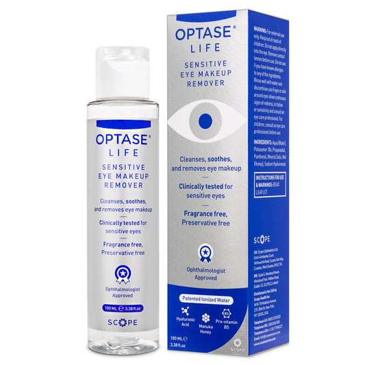 OPTASE® Life Sensitive Eye Makeup Remover - Gentle Ionized Cleanser, A Step Up from Micellar Water - Preservative Free - Ophthalmologist Approved - 100ml