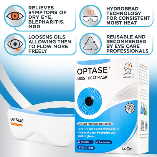 OPTASE® Moist Heat Mask - Washable and Reusable Eye Mask with HydroBead Technology for Soothing Relief of Dry Eye, Blepharitis and MGD.