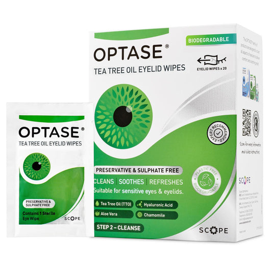 Optase Tea Tree Oil Eyelid Cleansing Wipes - for Daily Eyelid Hygiene & Relief for Tired Eyes - 20 Sterile Wipes