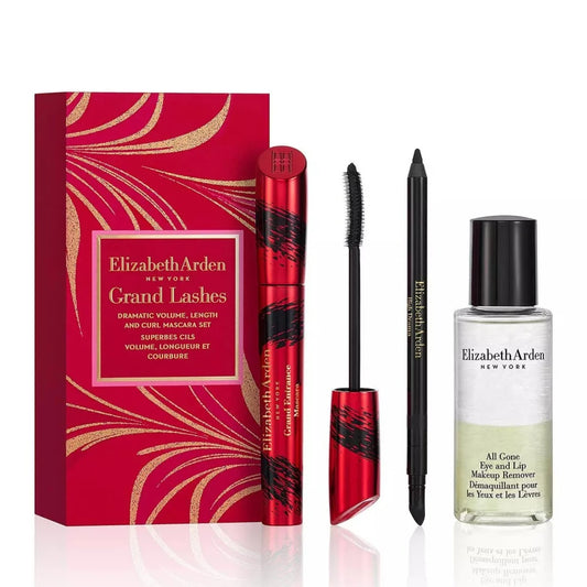 Elizabeth Arden Grand Lashes Dramatic Volume 3-Piece Set, Grand Entrance Mascara, High Drama Eyeliner & All Gone Lip and Eye Makeup Remover