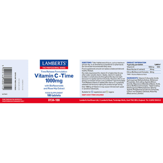 Lamberts Vitamin C Time Release 1000mg & Bioflavonoids Tablets 180 Tablets - Food Supplement