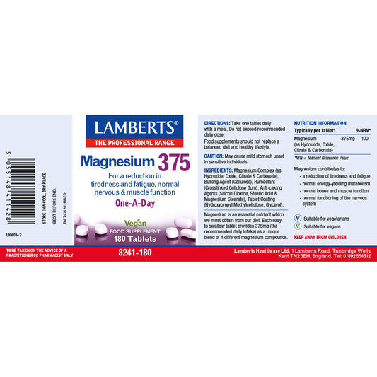 Lamberts Magnesium 375mg Tablets 180 Tablets - Food Supplement