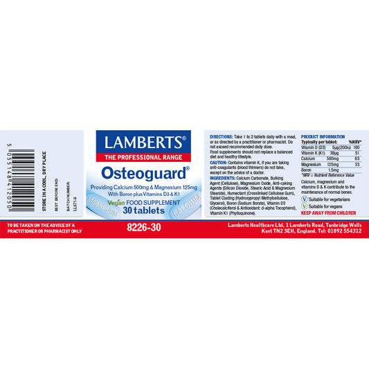 Lamberts Osteoguard Calcium, Magnesium, Boron, Vitamin D & K Tablets 30 Tablets - Food Supplement
