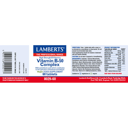 Lamberts Vitamin B-50 Complex B Vitamins Tablets 60 Tablets - Food Supplement