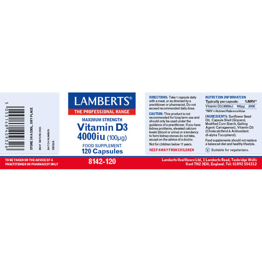 Lamberts Vitamin D3 4000iu (100µg) Capsules 120 Capsules - Food Supplement