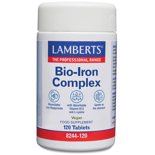 Lamberts Vegan Bio-Iron Complex Iron, Vitamin B12 & L-Lysine Tablets 120 Tablets - Food Supplement