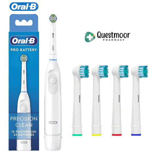 Oral-B Pro Precision Clean Electric Toothbrush With Batteries, Including 4 Replacement Brush Heads and 2 Batteries
