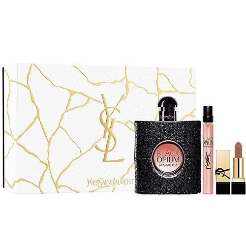 Yves Saint Laurent Black Opium 90ml EDP, 1.3g Lipstick & 10ml Travel Spray Gift Set