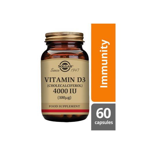 Solgar® Vitamin D3 (Cholecalciferol) 4000 IU (100 µg) Vegetable Capsules - Pack of 60