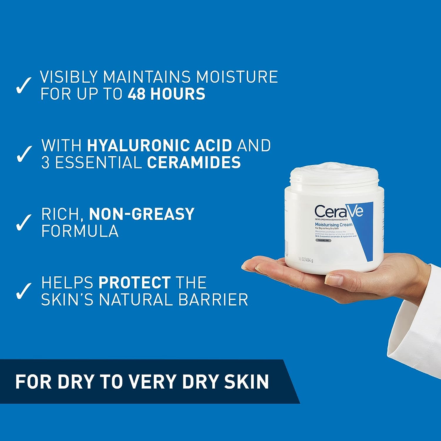 CeraVe Moisturising Cream for Dry to Very Dry Skin with Hyaluronic Acid & 3 Essential Ceramides