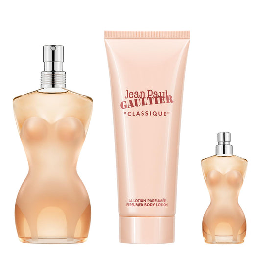 Jean Paul Gaultier Classique 50ml EDT, 75ml Body Lotion & Travel Spray Gift Set