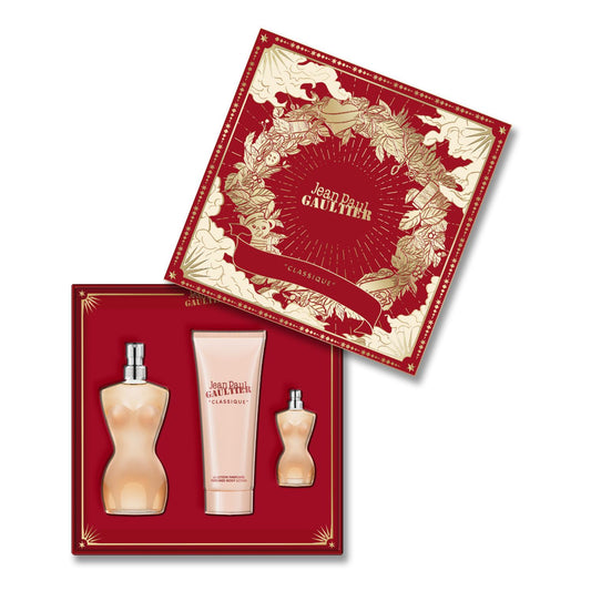Jean Paul Gaultier Classique 50ml EDT, 75ml Body Lotion & Travel Spray Gift Set