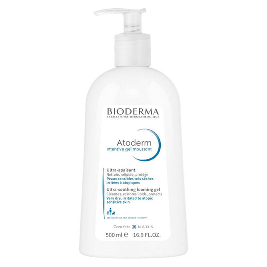 Bioderma Atoderm Intensive Foaming Gel - Ultra Soothing Body Wash, Hydrates & Protects Very Dry, Sensitive & Eczema Prone Skin, 500ml