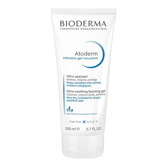 Bioderma Atoderm Intensive Foaming Gel - Ultra Soothing Face & Body Wash Hydrates & Protects Irritated & Eczema Prone Skin - Soap-free, 200ml