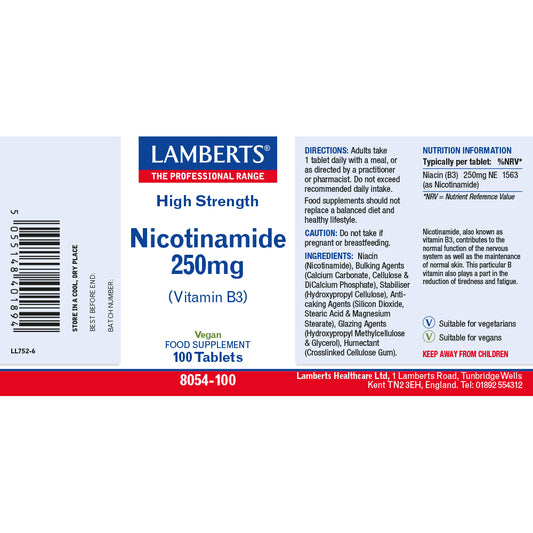 Lamberts Nicotinamide Vitamin B3 250mg Tablets 100 Tablets - Food Supplement