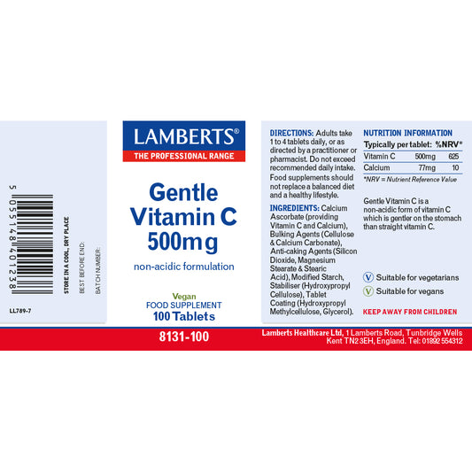 Lamberts Gentle Vitamin C Calcium Ascorbate 500mg Tablets 100 Tablets - Food Supplement