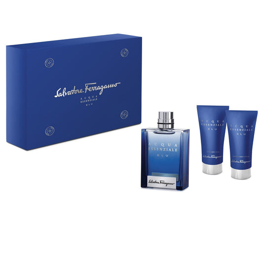 Salvatore Ferragamo Acqua Essenziale Blu 100ml EDT, 50ml Shower Gel & Aftershave Balm Gift Set