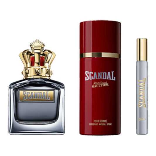 Jean Paul Gaultier Scandal For Men Gift Set 100ml EDT Spray, 150ml Deo Spray & 10ml Travel Spray