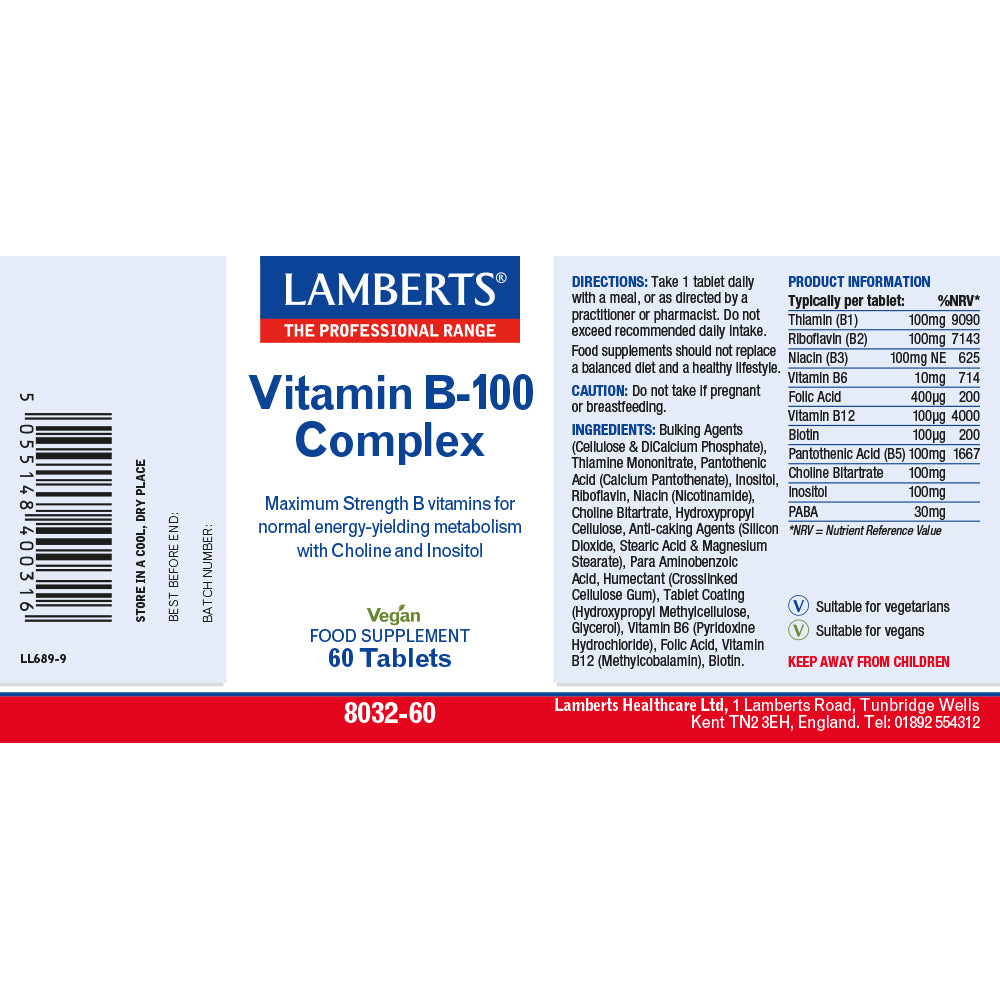 Valiant B Lamberts Vitamin B-100 Complex Tablets 200 | Questmoor Pharmacy