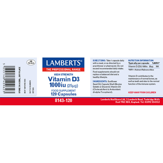 Lamberts Vitamin D3 1000iu (25µg) Capsules 120 Capsules - Food Supplement