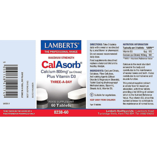 Lamberts Calsorb Calcium Citrate 800mg Tablets 60 Tablets - Food Supplement