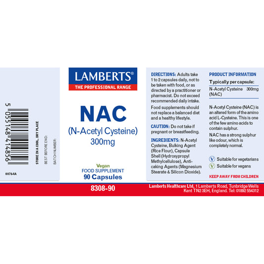 Lamberts NAC N-Acetyl Cysteine 300mg Capsules 90 Capsules - Food Supplement