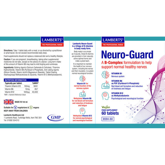 Lamberts Neuro-Guard Vitamins B1, B6 & B12 Tablets 60 Tablets - Food Supplement