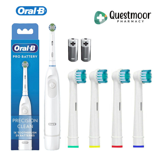 Oral-B Pro Precision Clean Electric Toothbrush Batteries, Including 4 Replacement Brush Heads and 2 Batteries