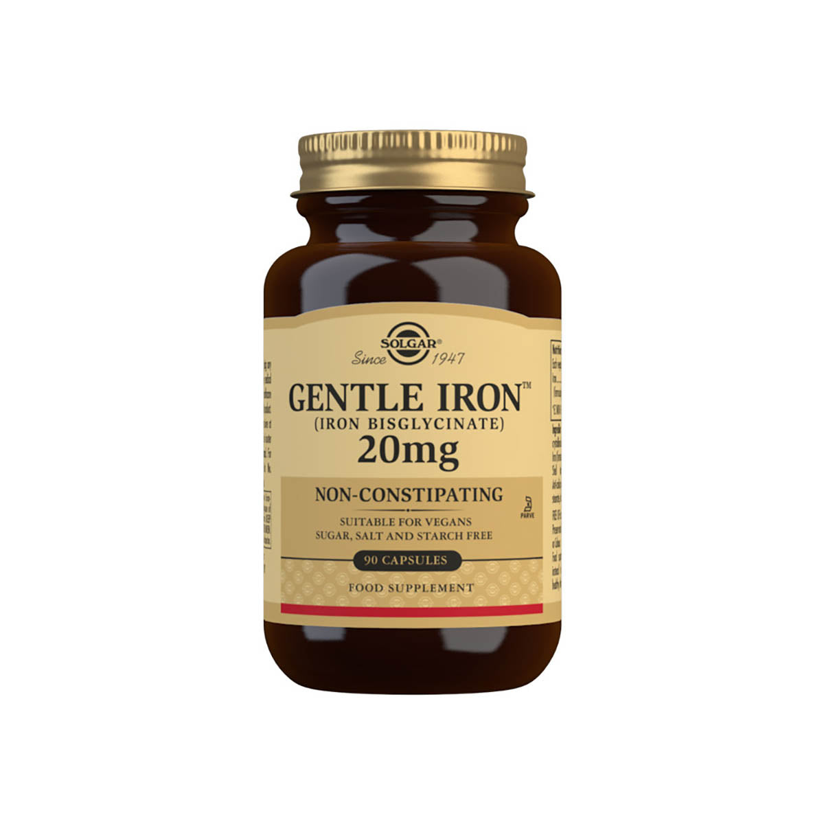 Solgar® Gentle Iron (Iron Bisglycinate) 20 mg Vegetable Capsules - Pack of  90