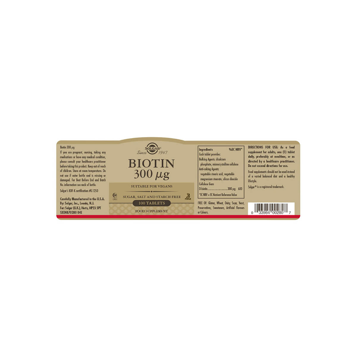 Solgar® Biotin 300 µg Tablets - Pack of 100