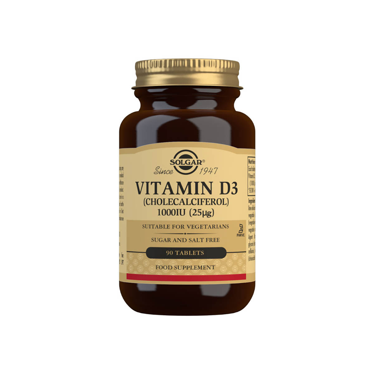 Solgar® Vitamin D3 (Cholecalciferol) 1000 IU (25 µg) Tablets - Pack of 90