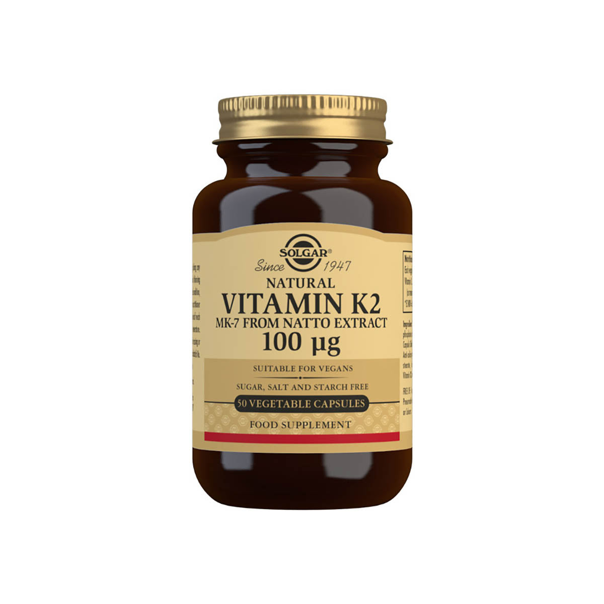 Solgar® Natural Vitamin K2 (MK-7) 100 µg  Vegetable Capsules - 50 Pack